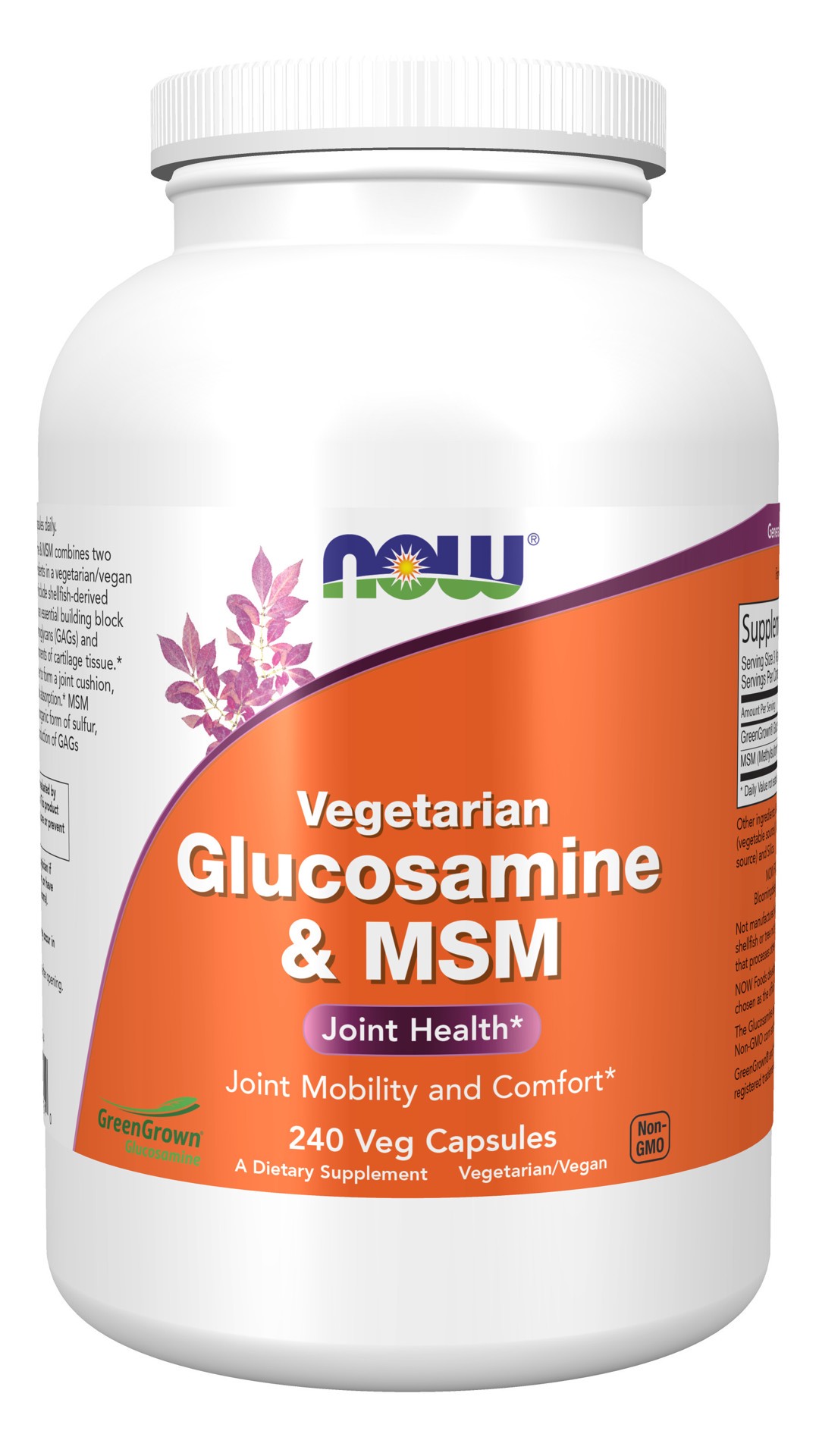 slide 1 of 4, NOW Supplements Glucosamine & MSM (Vegetarian) - 240 Veg Capsules, 240 ct