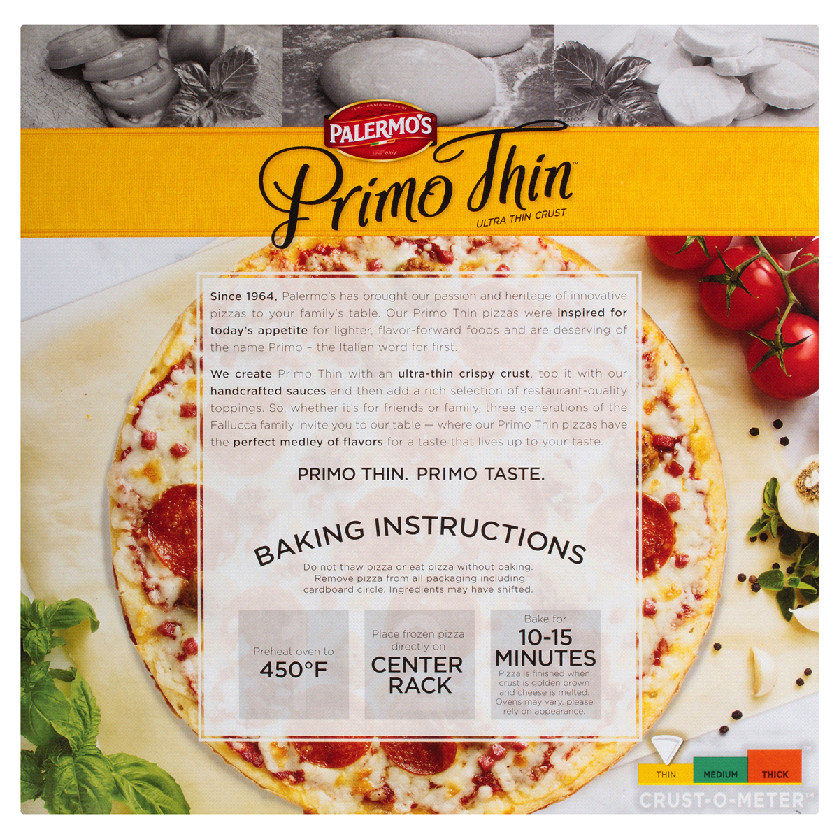 slide 2 of 6, Palermo's Primo Thin Ultra Thin Crust Sicilian Inspired Pizza, 14.2 oz