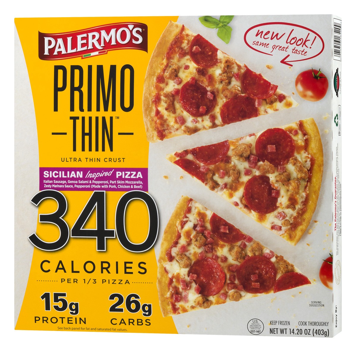 slide 10 of 11, Palermo's Primo Thin Ultra Thin Crust Three Meat Pizza Pizza 14.20 oz, 14.2 oz