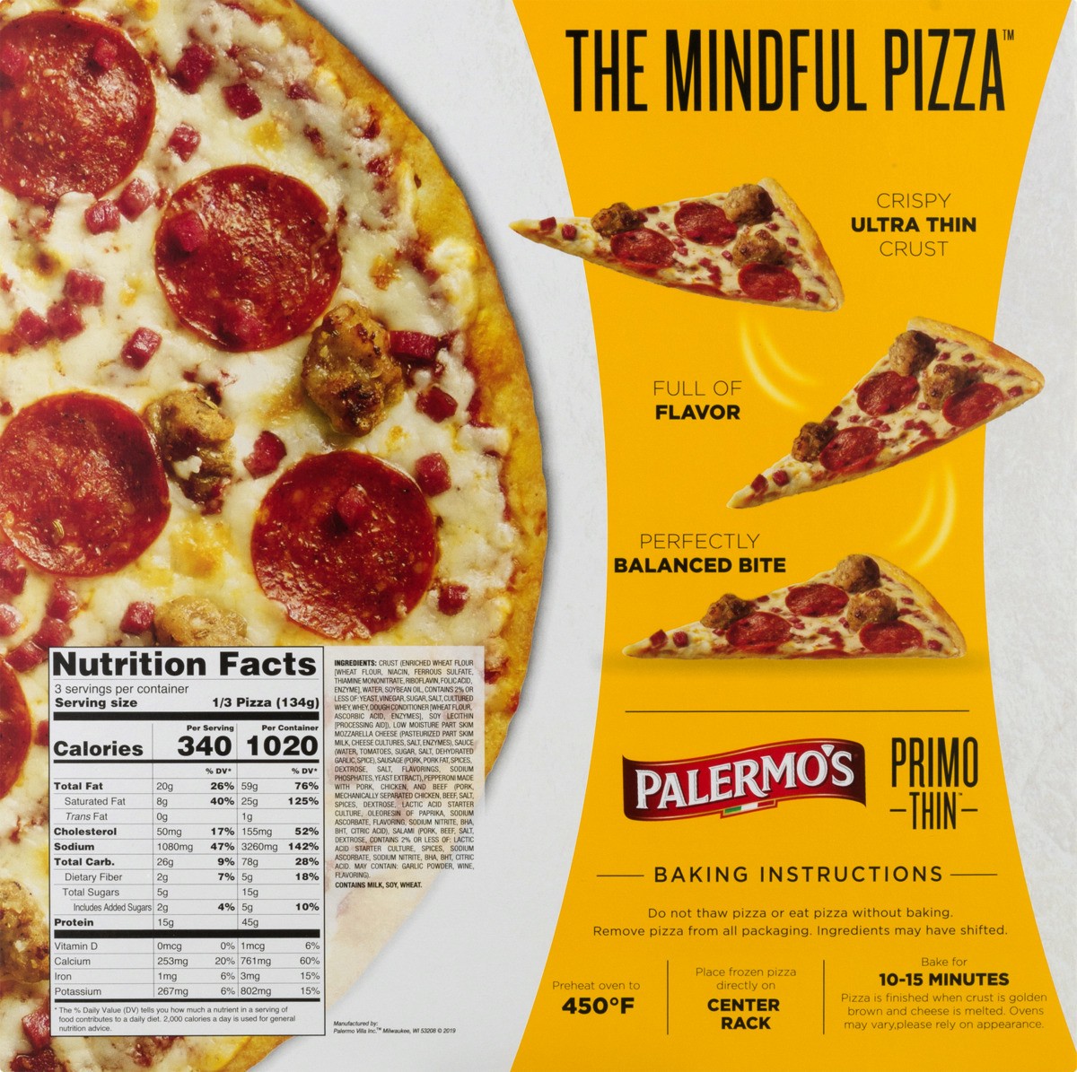 slide 3 of 11, Palermo's Primo Thin Ultra Thin Crust Three Meat Pizza Pizza 14.20 oz, 14.2 oz