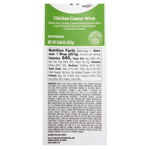 slide 8 of 9, Crafted Market by Meijer Chicken Caesar Wrap, 9 oz., 8 oz