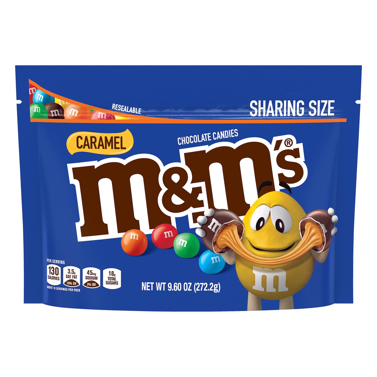 slide 1 of 8, M&M's Caramel Milk Chocolate Candy, Sharing Size, 9.6 oz Bag, 9.6 oz