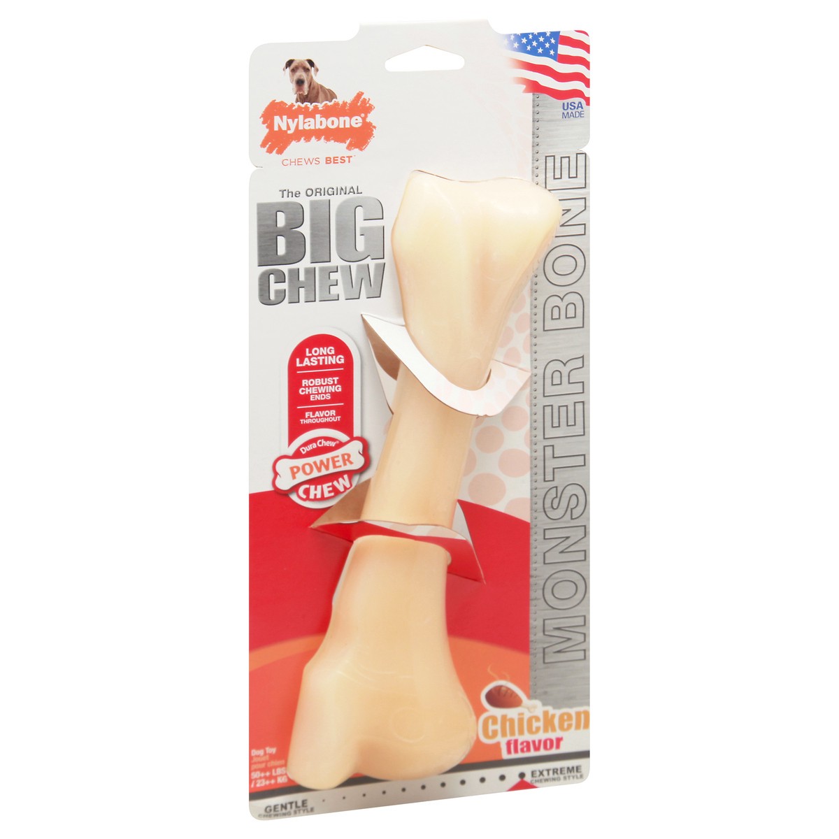 slide 10 of 10, Nylabone Power Chew Monster Bone Big Dog Chew Toy Chicken XX-Large/Monster - 50++ lbs.(1 Count), 1 ct