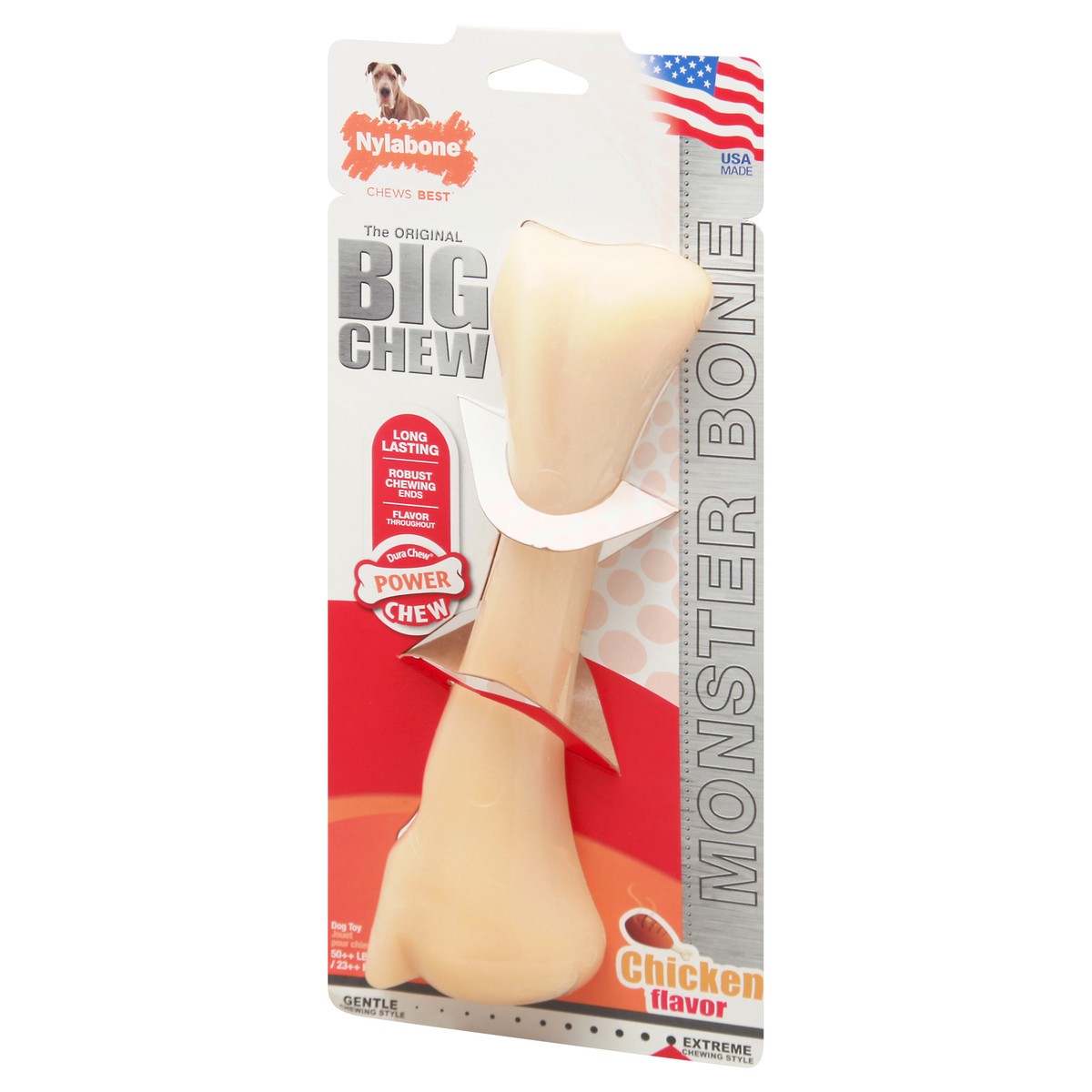 slide 8 of 10, Nylabone Power Chew Monster Bone Big Dog Chew Toy Chicken XX-Large/Monster - 50++ lbs.(1 Count), 1 ct