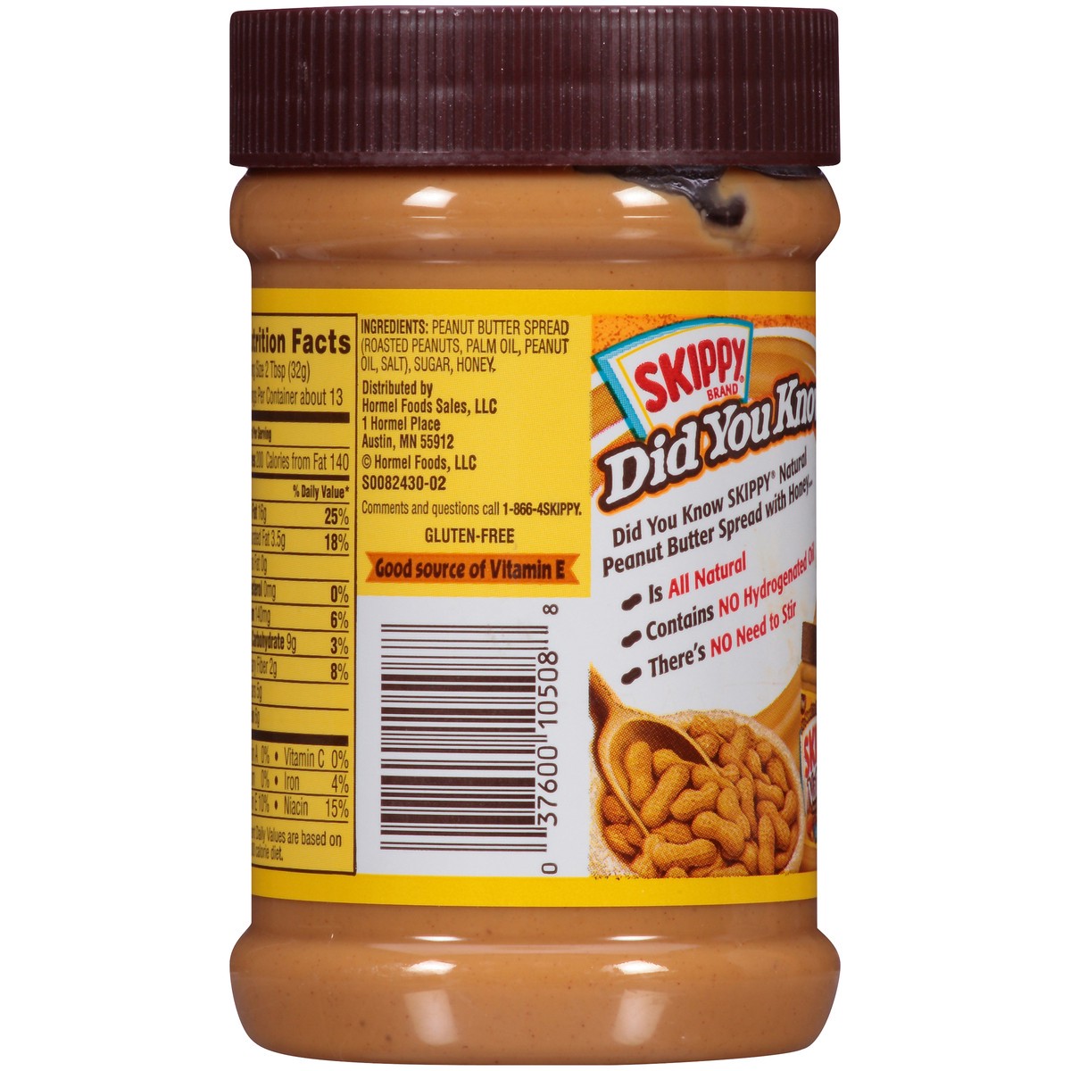 slide 3 of 12, Skippy Natural Creamy Peanut Butter Spread with Honey 15 oz. Jar, 15 oz