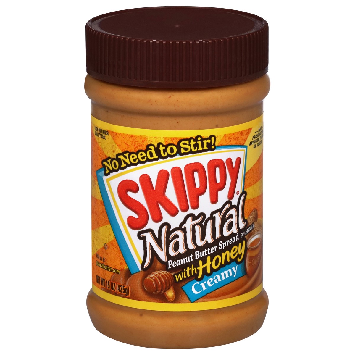slide 1 of 12, Skippy Natural Creamy Peanut Butter Spread with Honey 15 oz, 15 oz