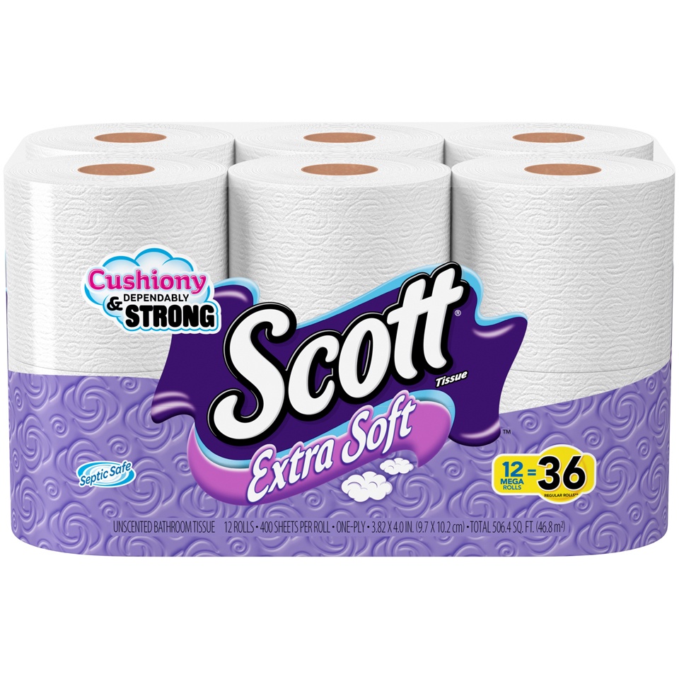 slide 1 of 1, Scott Extra Soft Bathroom Tissue Unscented Mega Roll 1-Ply, 12 ct