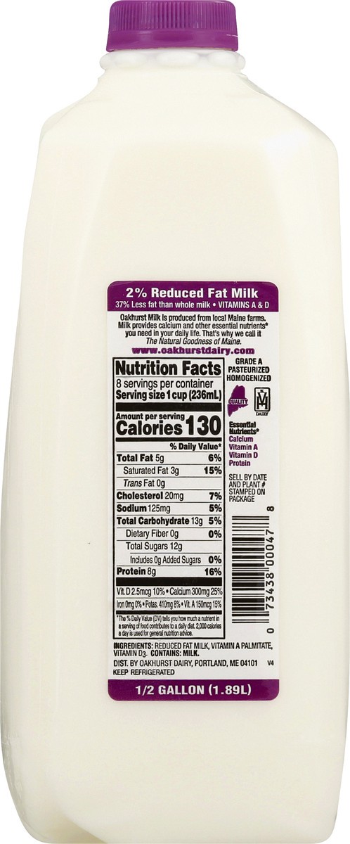 slide 10 of 13, Oakhurst 2% Reduced Fat Milk - 1/2 gal, 1/2 gal
