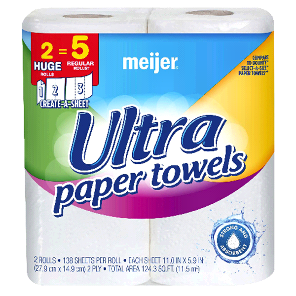 slide 1 of 1, Meijer Ultra Paper Towels, White, 2 ct