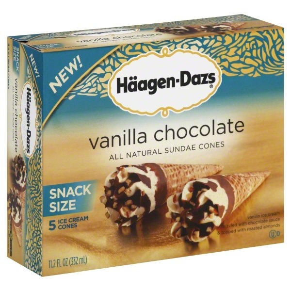 slide 1 of 1, Häagen-Dazs Ice Cream Cones, Snack Size, Vanilla Chocolate, 5 ct