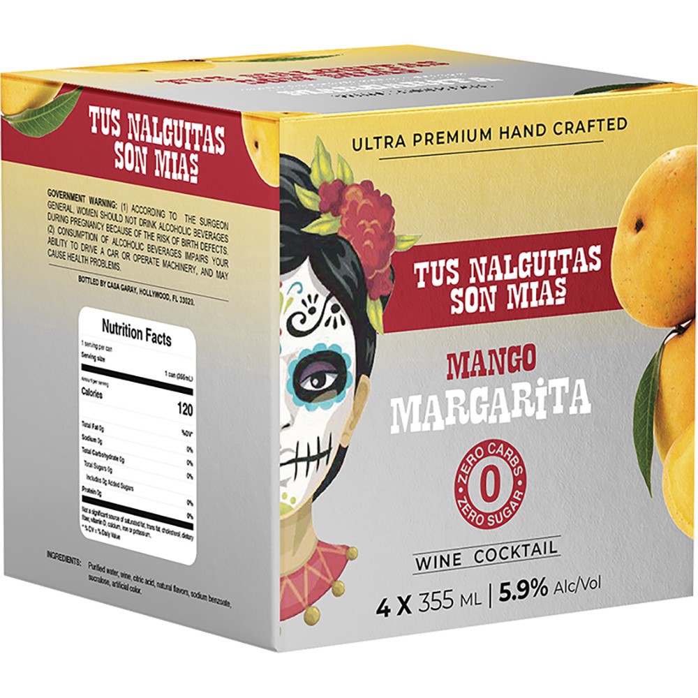 slide 1 of 1, Qvivo Brands Tus Nalguitas Mango Marg Wine, 4 ct; 12 oz