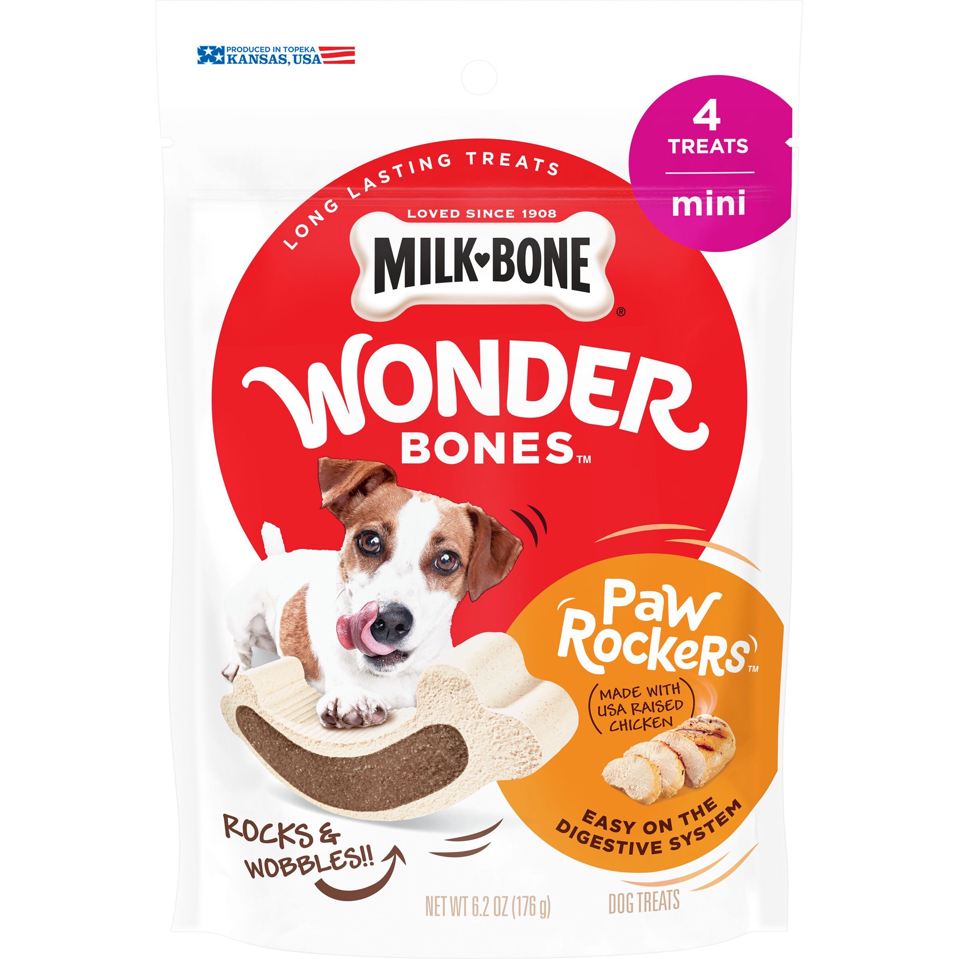 slide 1 of 6, Milk-Bone Milkbone Chicken Wonder Bones Mini Dog Treats 4Ct, 6.2 oz