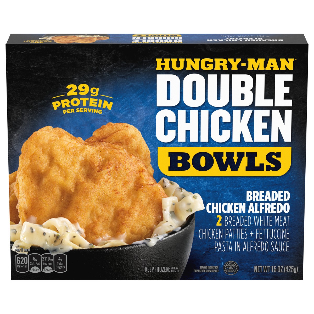slide 1 of 1, Hungry-Man Breaded Chicken Alfredo Double Chicken Bowls 15 oz, 15 oz