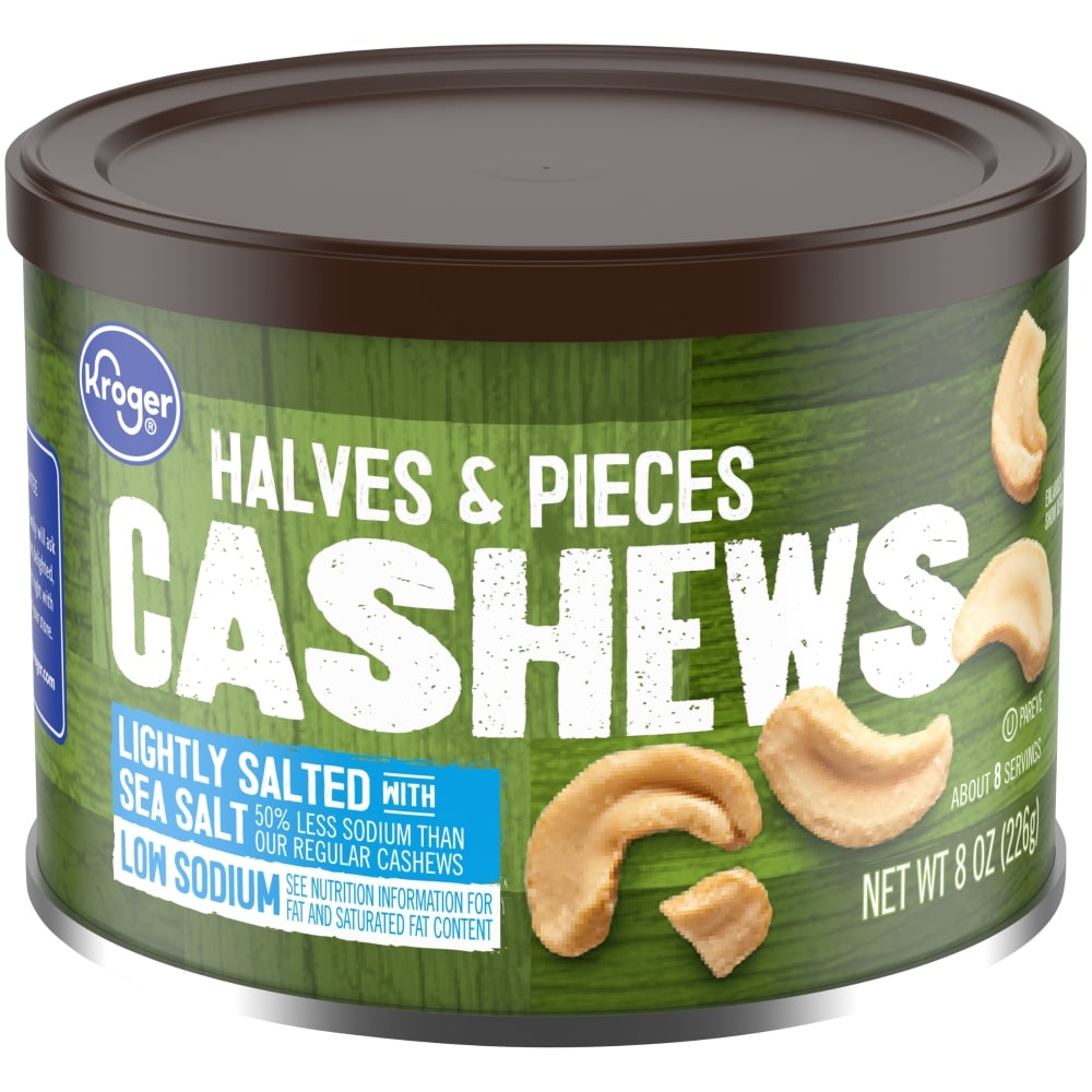 slide 1 of 1, Kroger Cashews Lightly Salted Halves & Pieces, 8 oz