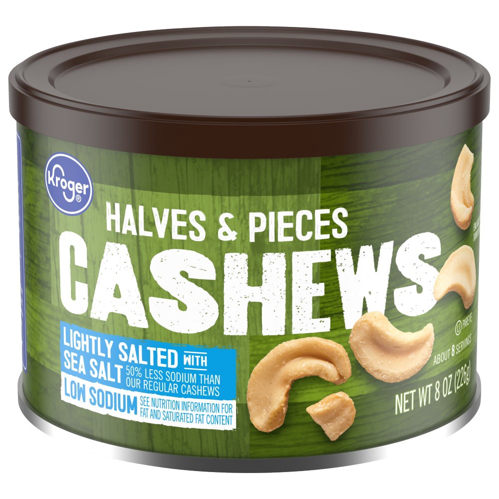 slide 1 of 3, Kroger Cashews Lightly Salted Halves & Pieces, 8 oz