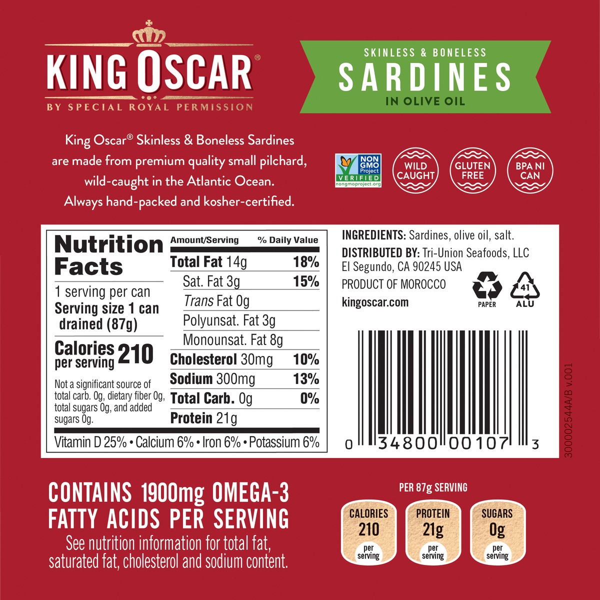 slide 2 of 3, King Oscar Skinless Boneless Sardines In Olive Oil, 4.38 oz