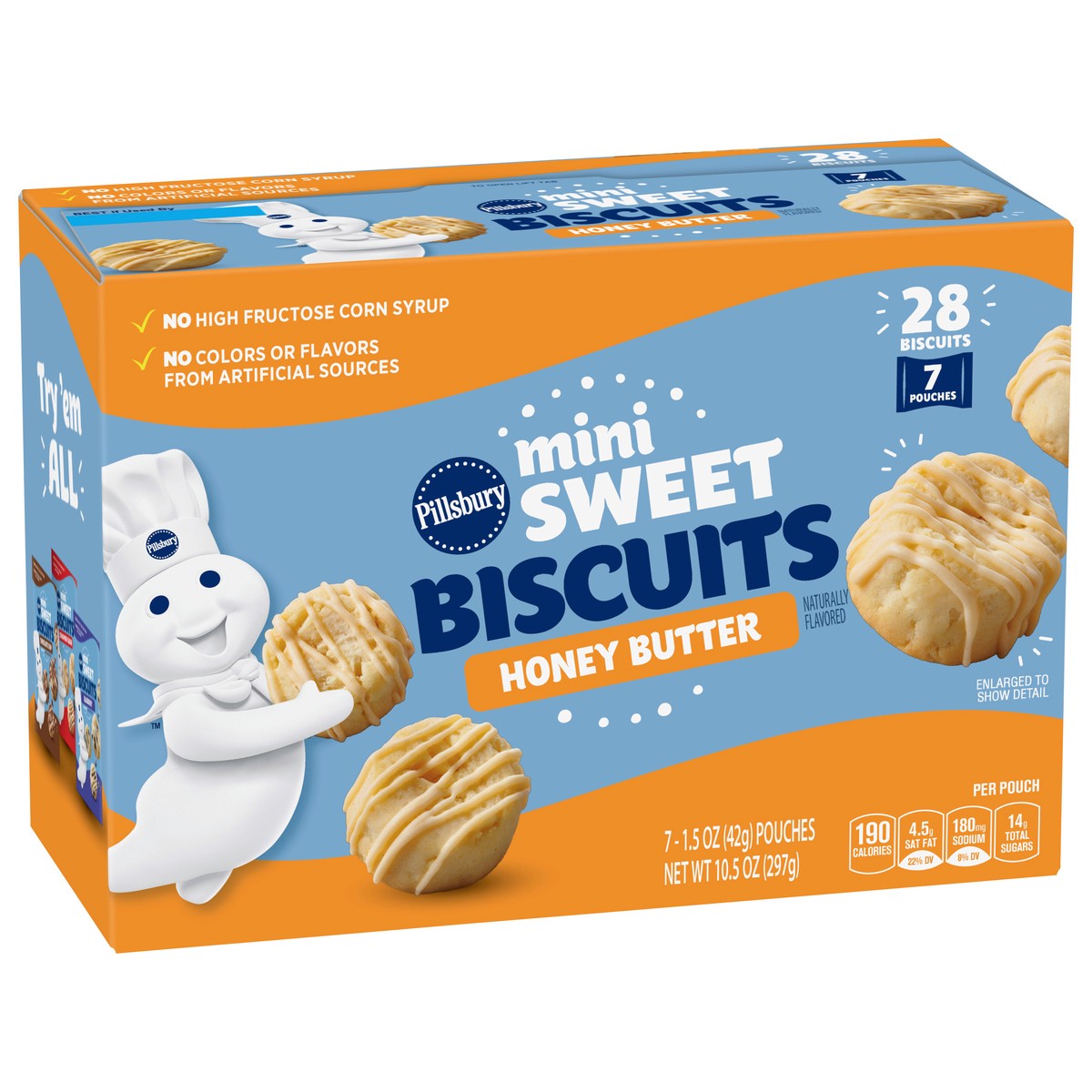 slide 2 of 9, Pillsbury Honey Butter Mini Sweet Biscuits, 7 pouches, 28 ct, 7 ct