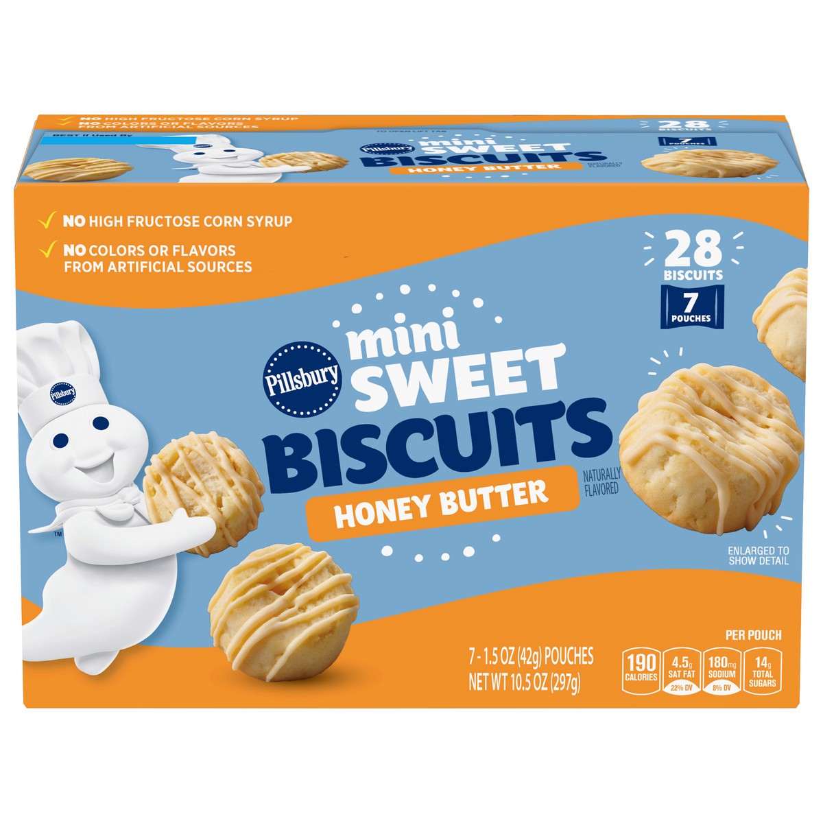 slide 1 of 9, Pillsbury Honey Butter Mini Sweet Biscuits, 7 pouches, 28 ct, 7 ct