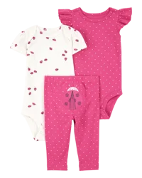 Carter's Baby Girl 3-Piece Ladybug Bodysuits & Pant Set - Pink - 3M