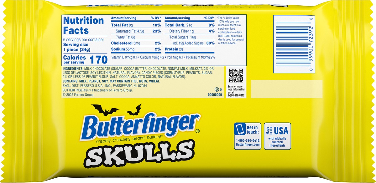 slide 8 of 13, Butterfinger Skulls Milk Chocolate 6 - 1.2 oz Packs, 6 ct