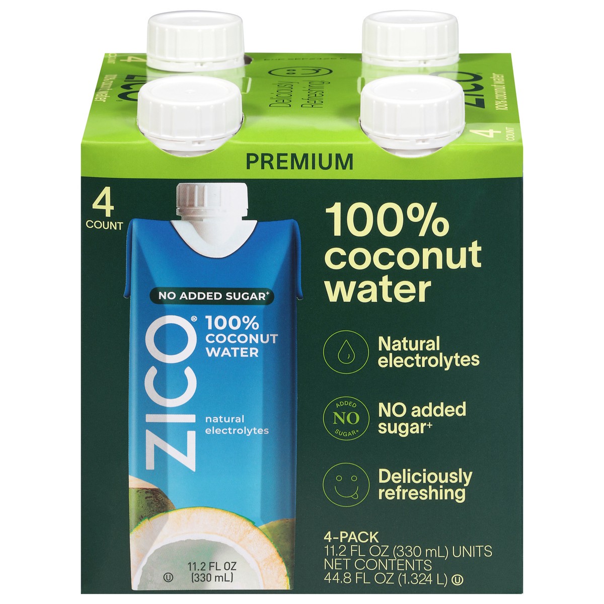 slide 1 of 13, Zico No Added Sugar Premium 100% Coconut Water 4 - 11.2 fl oz Packs, 4 ct