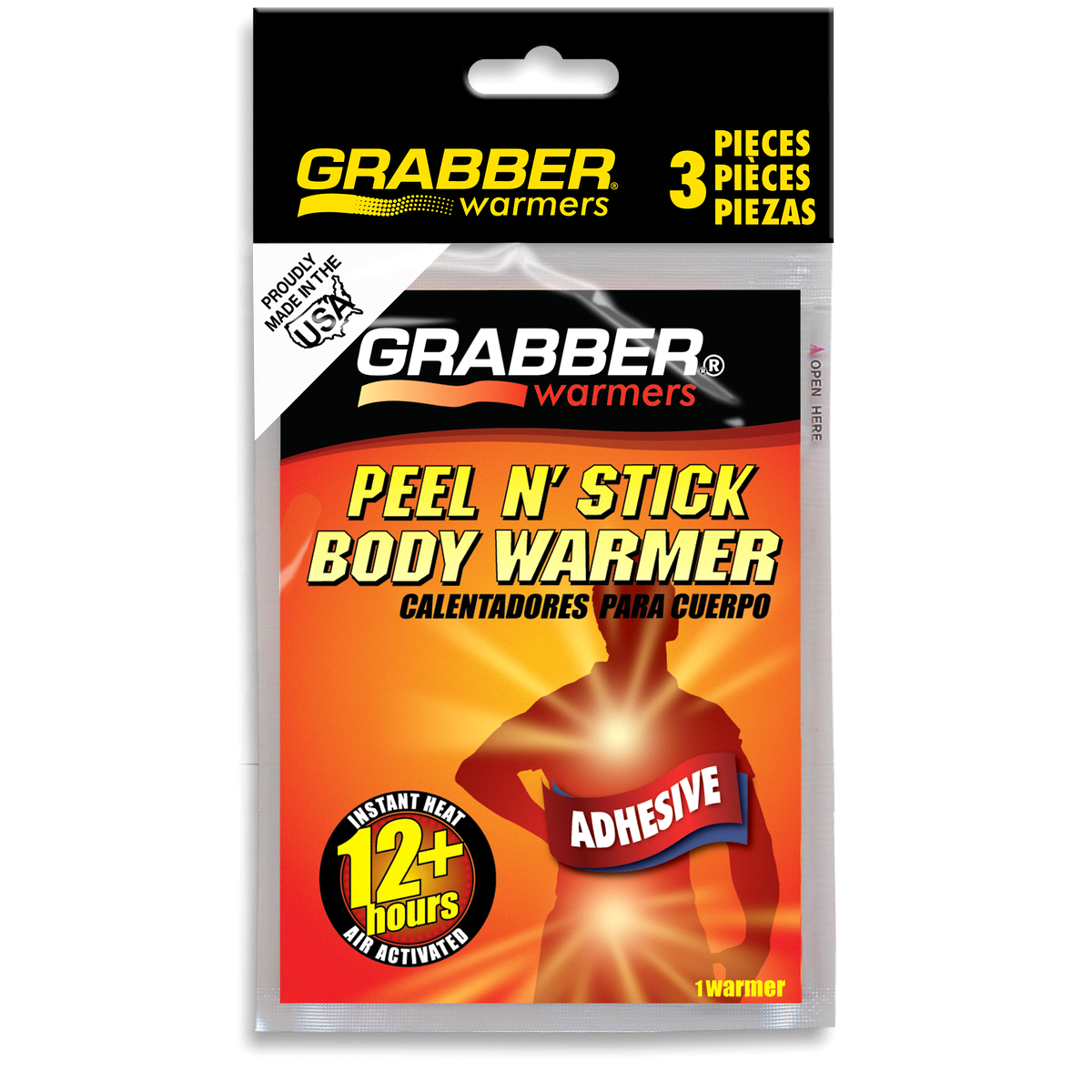 slide 1 of 1, Grabber Warmers Peel N' Stick Body Warmers, Adhesive, 3 ct