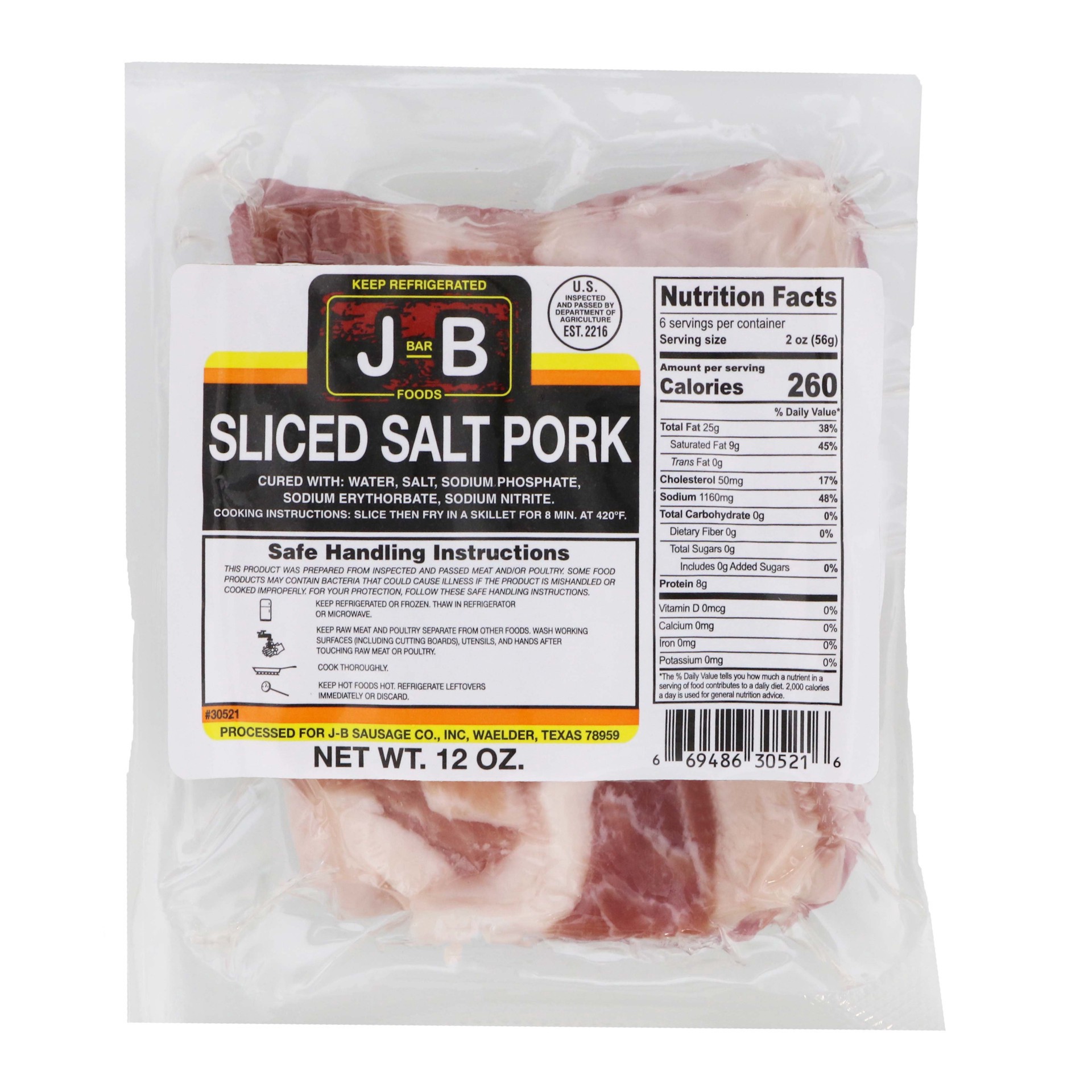 slide 1 of 1, J BAR B FOODS Sliced Salt Pork, 12 oz