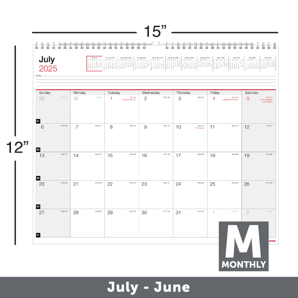 slide 2 of 2, Office Depot 2025-2026 Office Depot® Brand Monthly Academic Wall Calendar, 15"" x 12"", 30% Recycled, July 2025 To June 2026, 1 ct