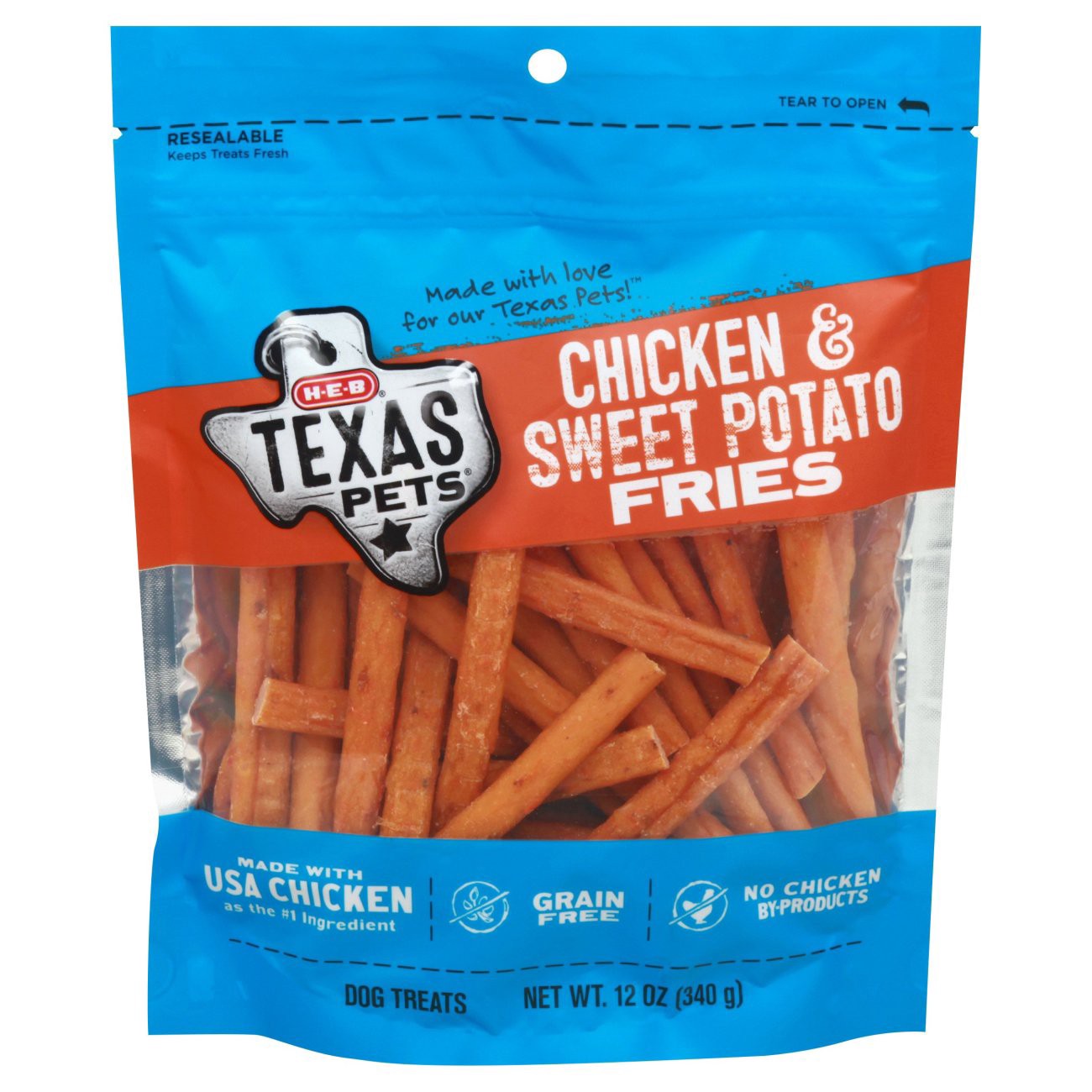 slide 1 of 1, H-E-B Texas Pets Chicken & Sweet Potato Fries, 12 oz