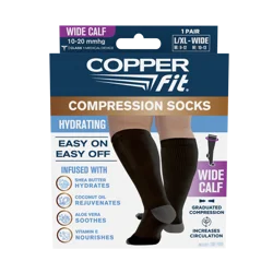 Copper Fit Compression Socks, L/XL, Wide-Calf, Unisex, Black