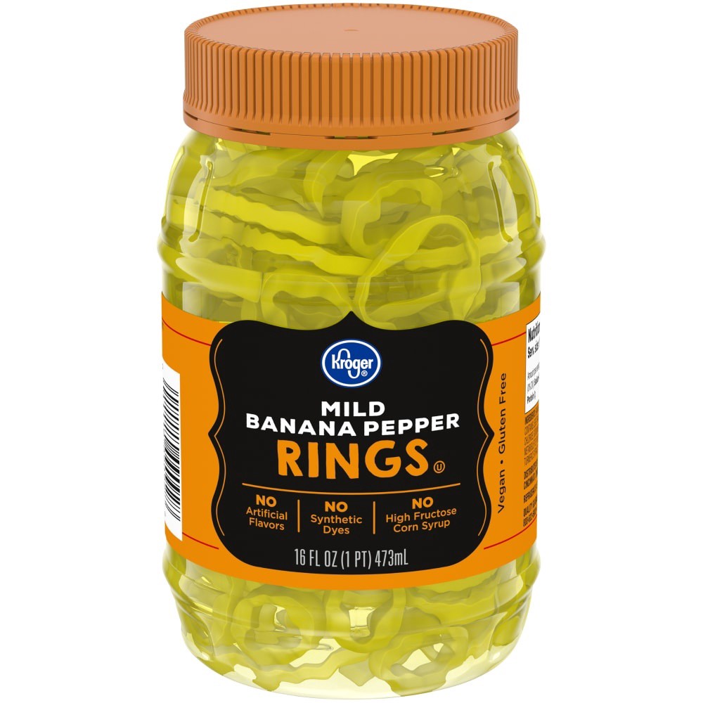 slide 1 of 1, Kroger Mild Banana Pepper Rings, 16 fl oz