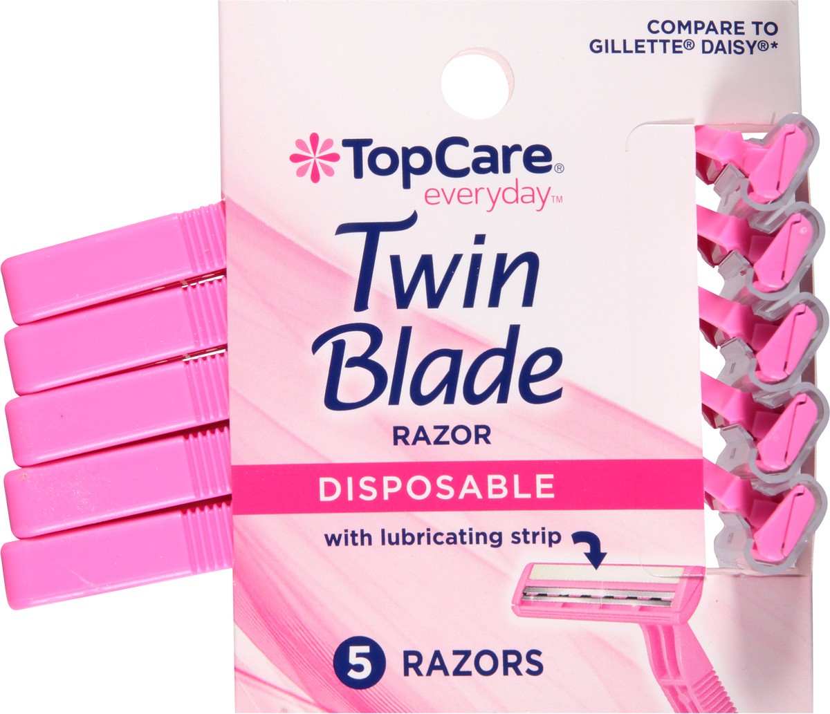 slide 7 of 9, TopCare Razors, Disposable, Twin Blade, Women's, 5 ct