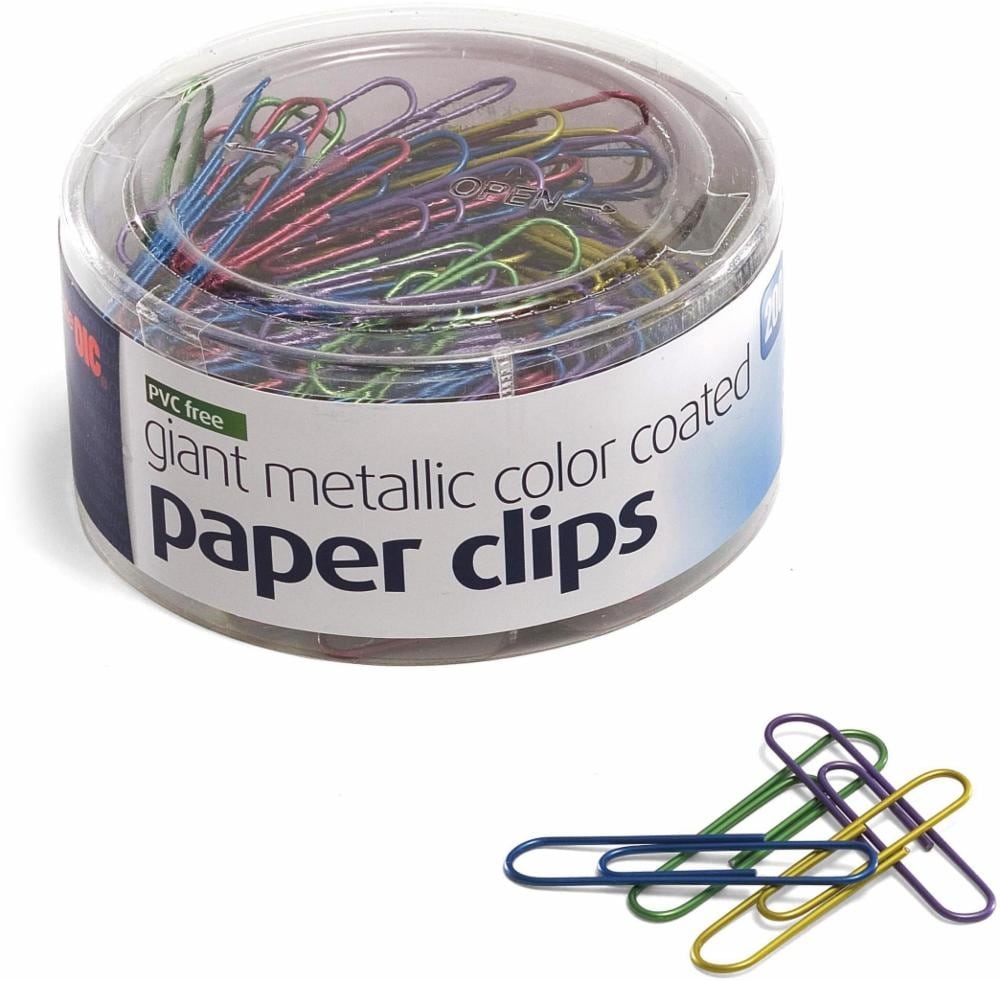 slide 1 of 1, OfficeMate Giant Metallic Color-Coated Paper Clip - Assorted - 200 Pack, 200 ct