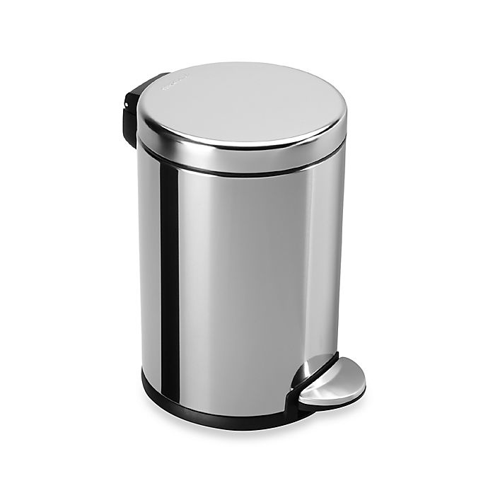 slide 1 of 1, simplehuman Polished Stainless Steel Fingerprint-Proof Round Wastebasket, 1 ct