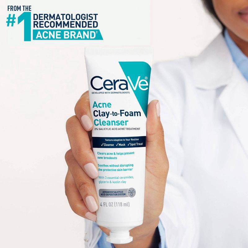 slide 2 of 10, CeraVe Acne Clay-to-Foam Cleanser 1 Each, 4 oz
