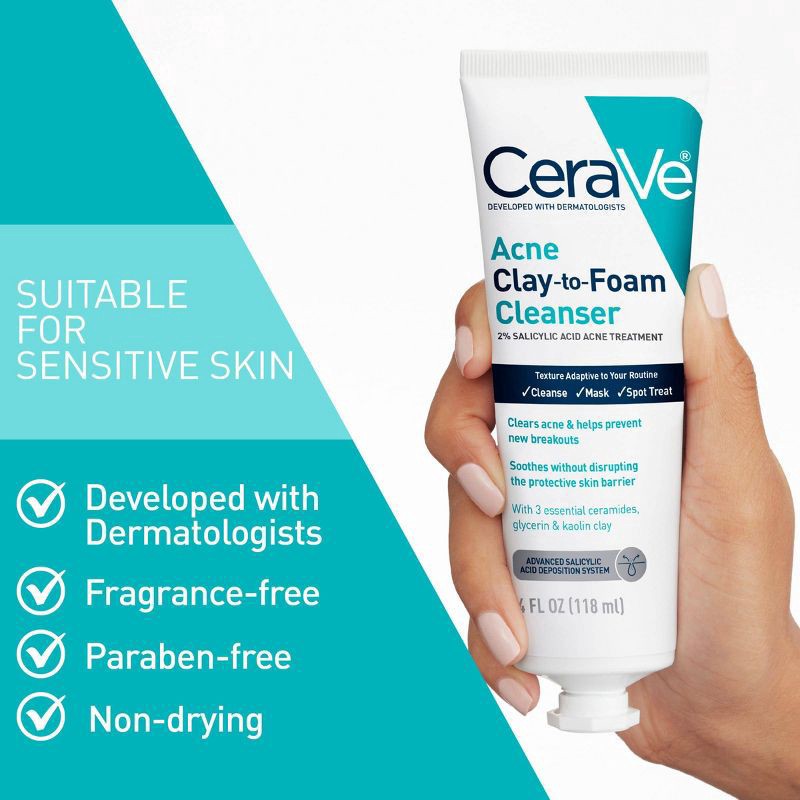 slide 7 of 10, CeraVe Acne Clay-to-Foam Cleanser 1 Each, 4 oz