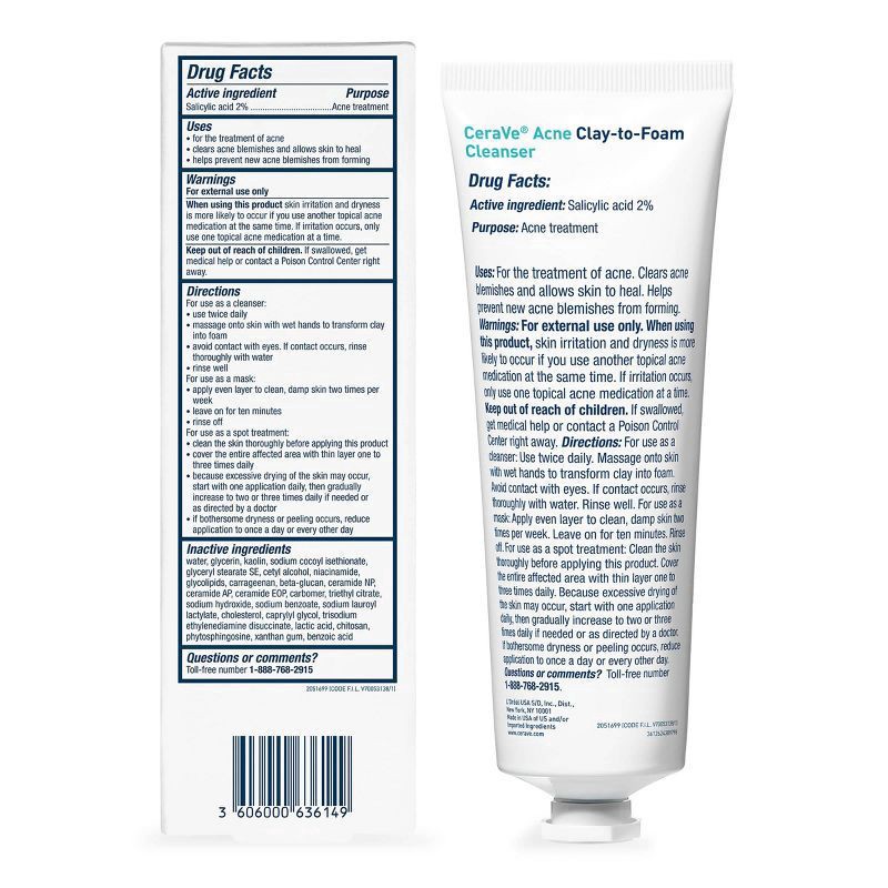 slide 3 of 10, CeraVe Acne Clay-to-Foam Cleanser 1 Each, 4 oz