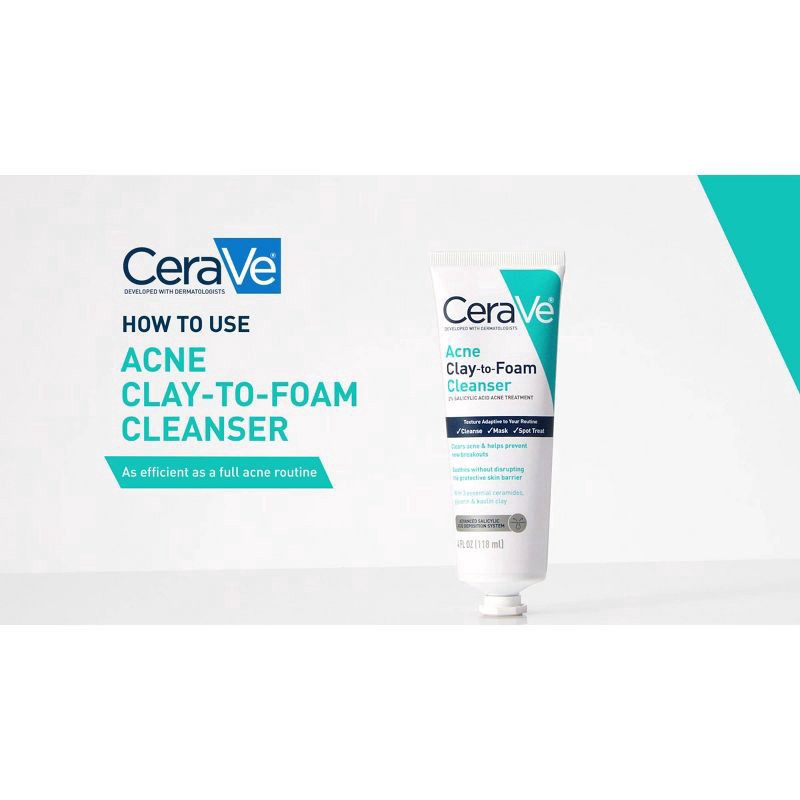 slide 4 of 10, CeraVe Acne Clay-to-Foam Cleanser 1 Each, 4 oz