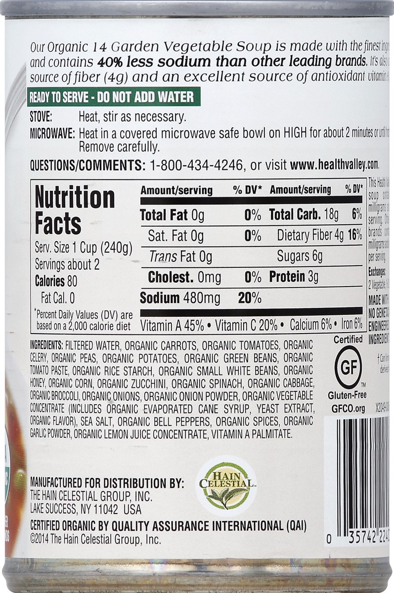 slide 6 of 6, Health Valley Soup, 40% Less Sodium, 14 Garden Vegetable, 15 oz