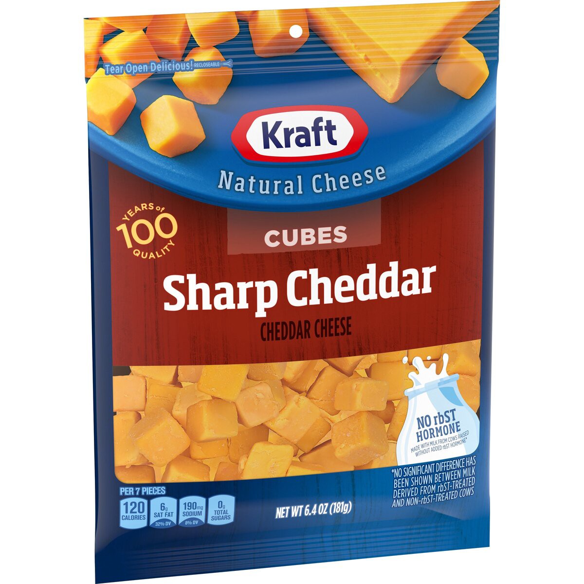 slide 6 of 8, Kraft Sharp Cheddar Cheese Cubes, 6.4 oz Bag, 6.4 oz