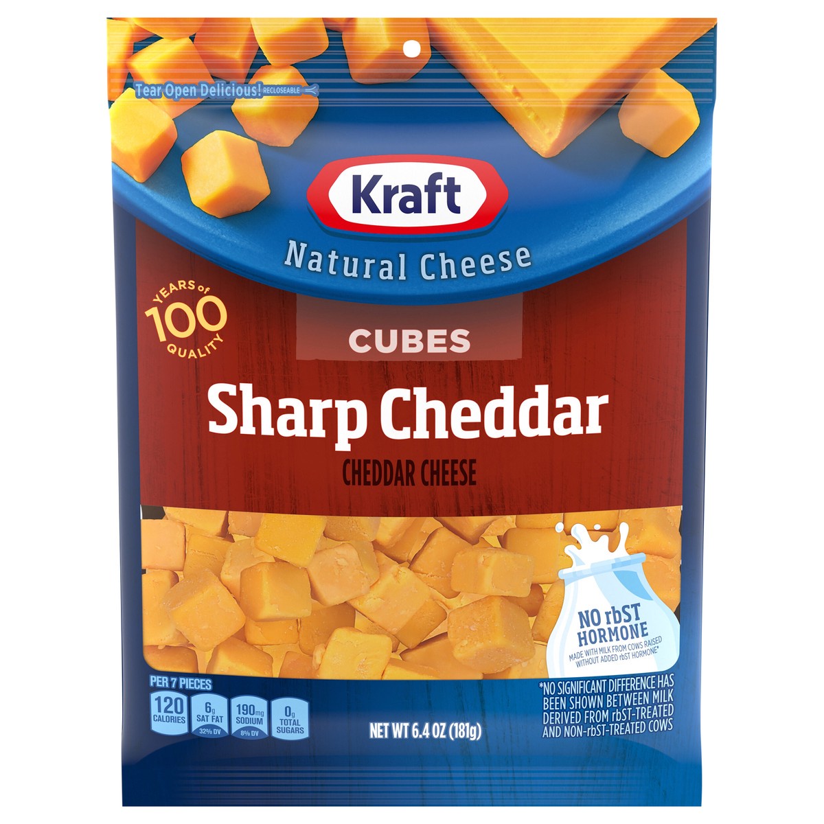 slide 1 of 8, Kraft Sharp Cheddar Cheese Cubes, 6.4 oz Bag, 6.4 oz