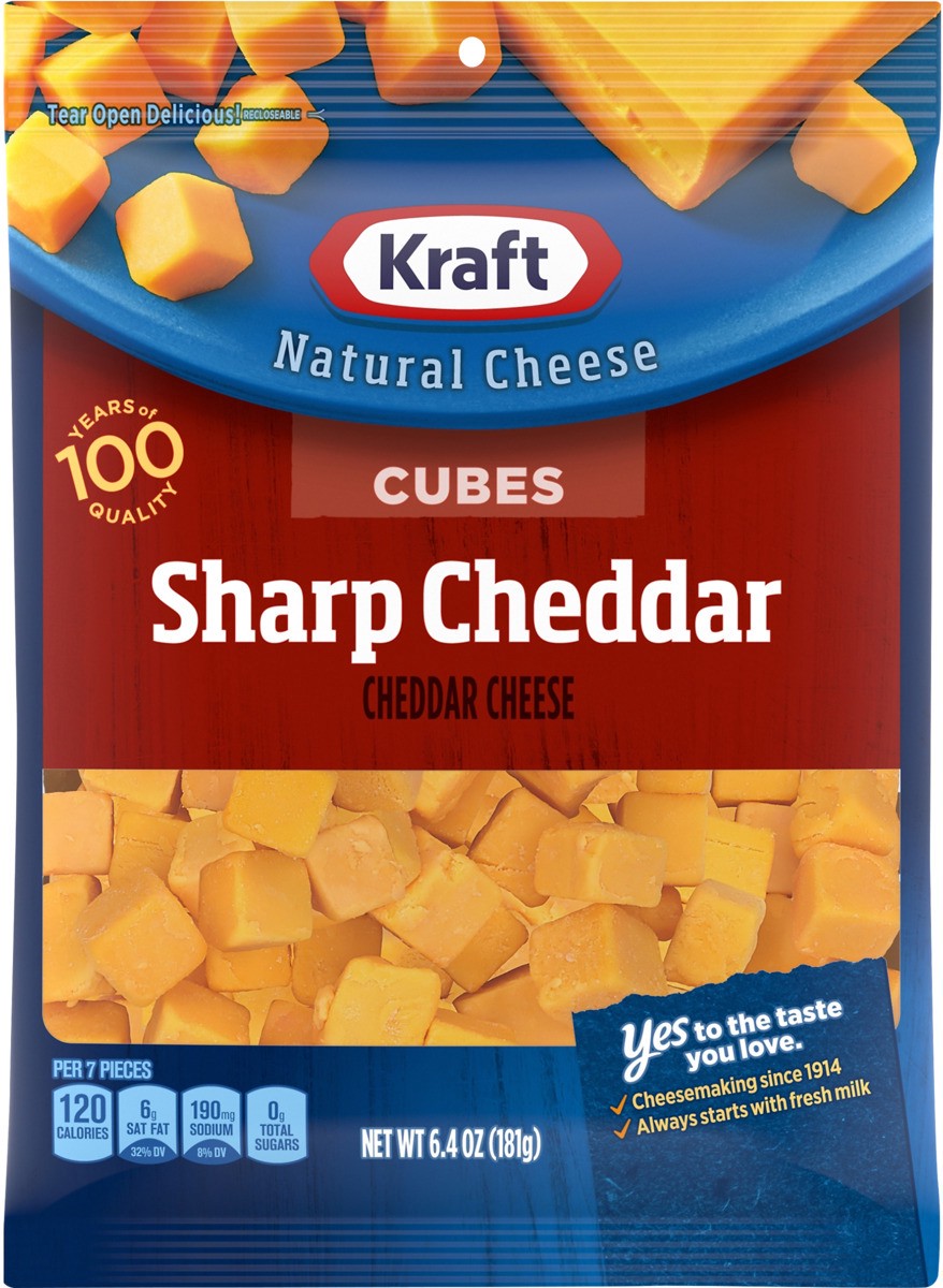 slide 4 of 8, Kraft Sharp Cheddar Cheese Cubes, 6.4 oz Bag, 6.4 oz