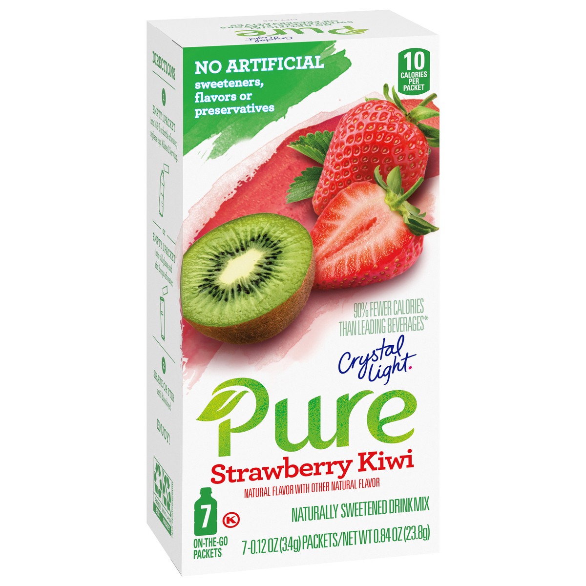 slide 4 of 9, Crystal Light Pure Strawberry Kiwi Naturally Flavored Powdered Drink Mix with No Artificial Sweeteners, 7 ct On-the-Go Packets, 7 ct