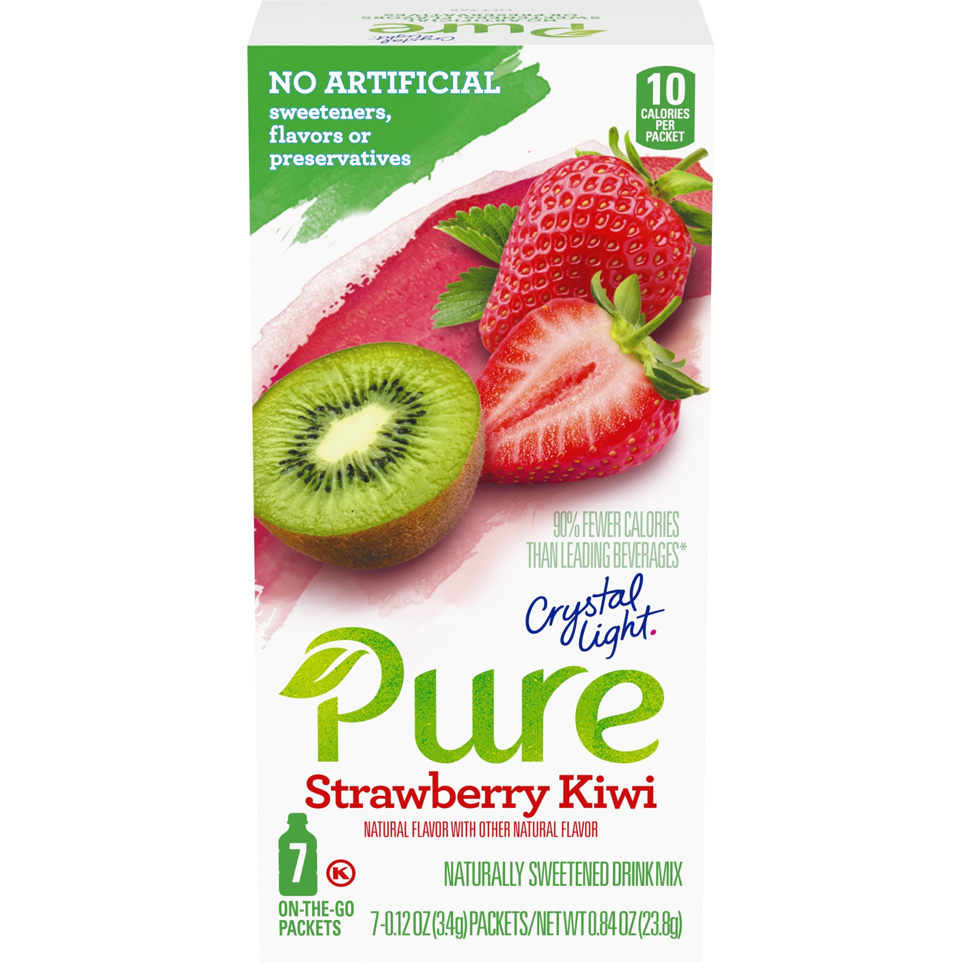 slide 1 of 6, Crystal Light Pure Strawberry Kiwi Naturally Flavored Powdered Drink Mix with No Artificial Sweeteners On-the-Go, 7 ct; 0.12 oz