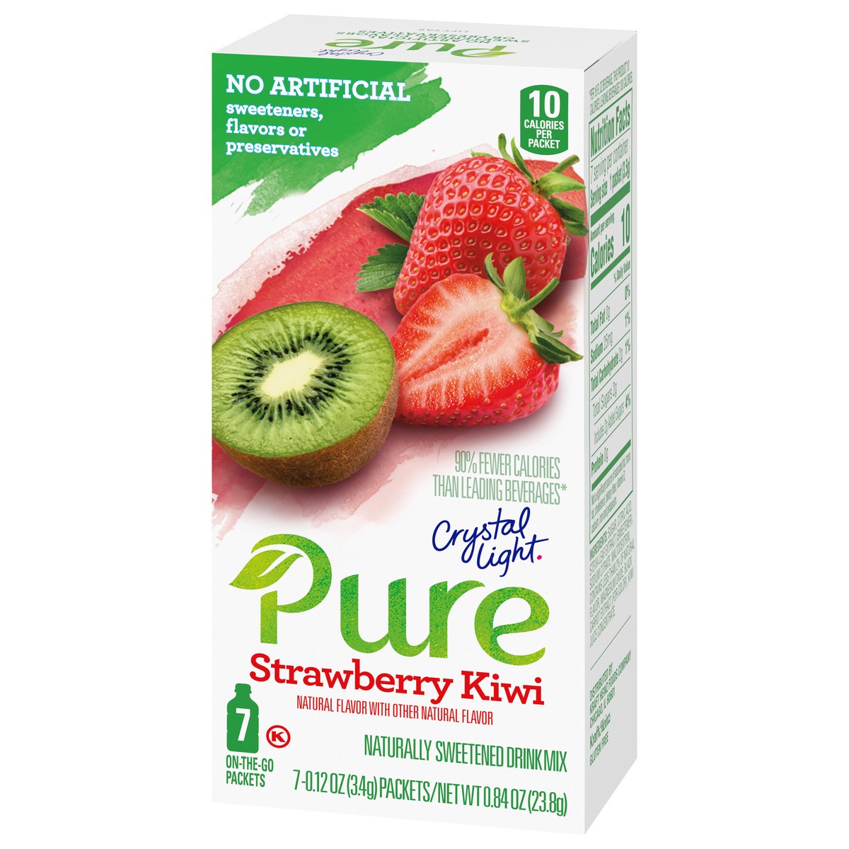 slide 2 of 9, Crystal Light Pure Strawberry Kiwi Naturally Flavored Powdered Drink Mix with No Artificial Sweeteners, 7 ct On-the-Go Packets, 7 ct