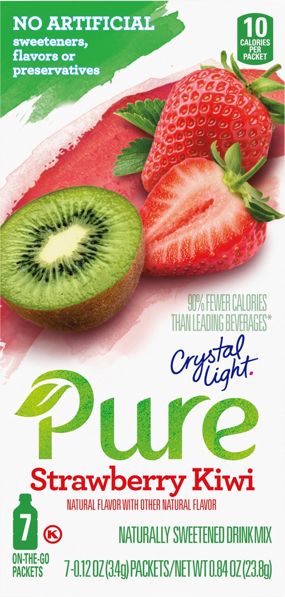 slide 9 of 9, Crystal Light Pure Strawberry Kiwi Naturally Flavored Powdered Drink Mix with No Artificial Sweeteners, 7 ct On-the-Go Packets, 7 ct