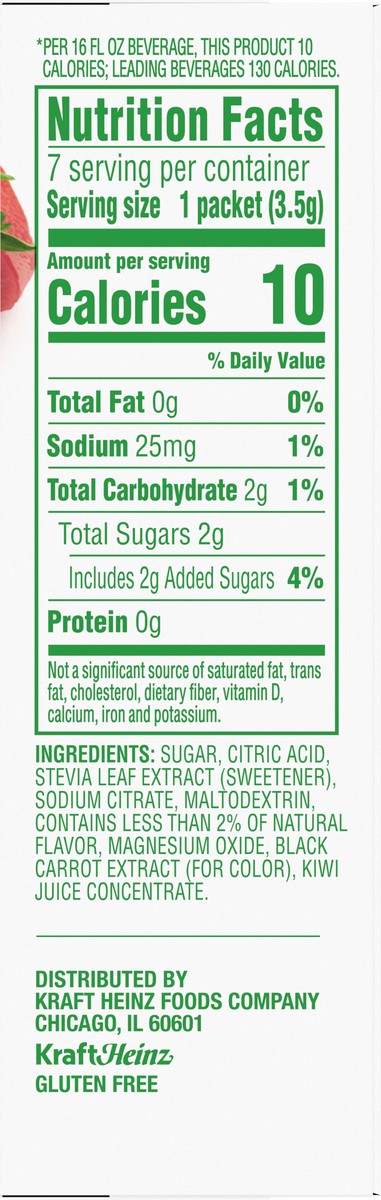 slide 8 of 9, Crystal Light Pure Strawberry Kiwi Naturally Flavored Powdered Drink Mix with No Artificial Sweeteners, 7 ct On-the-Go Packets, 7 ct