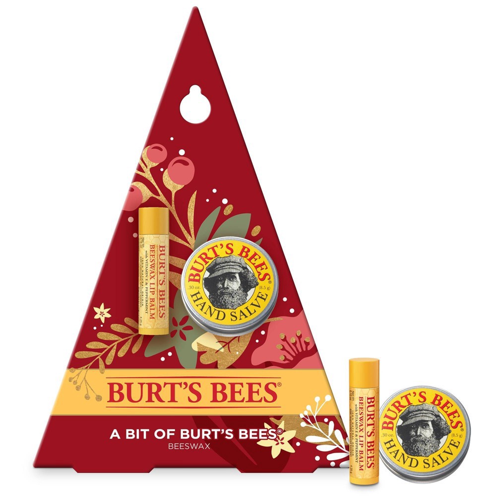 slide 3 of 4, Burt's Bees A Bit of Burt's Bees Holiday Gift Set, 100% Natural, Original Beeswax Lip Balm and Hand Salve, 2 Skin Care Products in Festive Gift Box, 1 ct