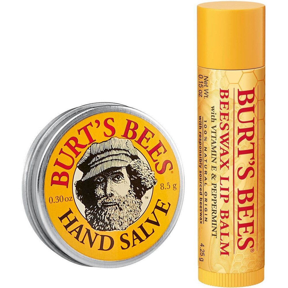 slide 4 of 4, Burt's Bees A Bit of Burt's Bees Holiday Gift Set, 100% Natural, Original Beeswax Lip Balm and Hand Salve, 2 Skin Care Products in Festive Gift Box, 1 ct