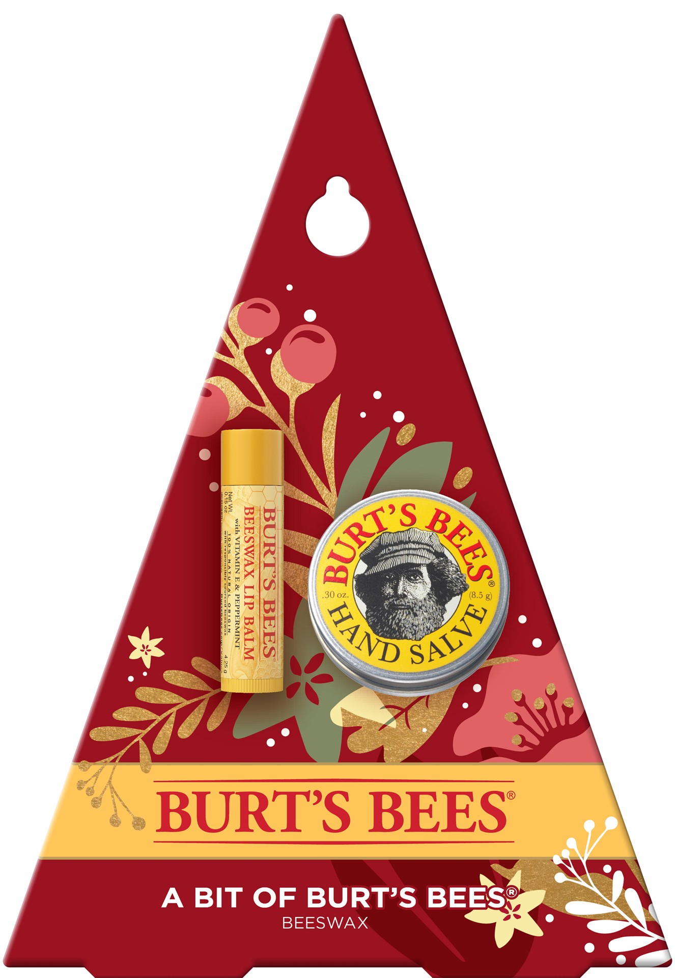 slide 1 of 4, Burt's Bees A Bit of Burt's Bees Holiday Gift Set, 100% Natural, Original Beeswax Lip Balm and Hand Salve, 2 Skin Care Products in Festive Gift Box, 1 ct